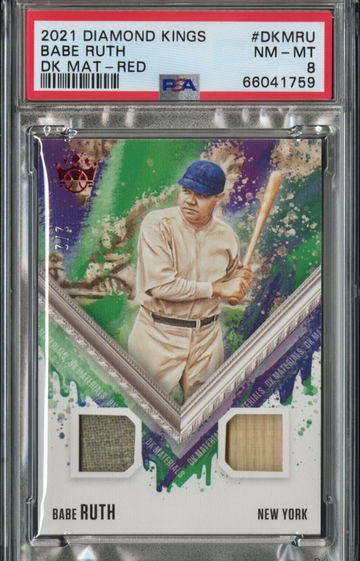 2021 PANINI DIAMOND KINGS BABE RUTH DK MATERIALS 2/2 GAME WORN/USED YANKEES SP PSA 8 NM-MT