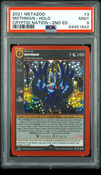💎🦋 2021 MetaZoo Cryptid Nation 2nd Edition #3 MOTHMAN - Holo PSA 9 MINT 🧨🔥