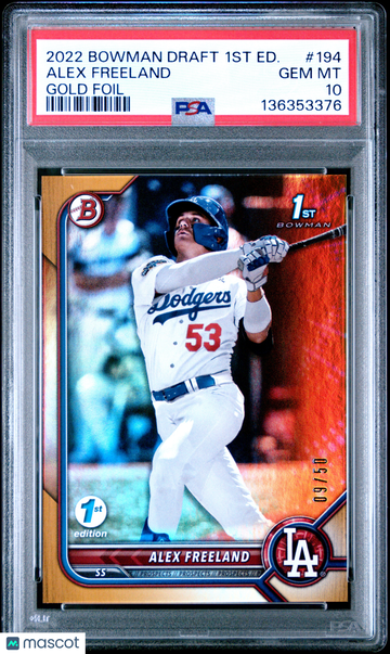 2022 Bowman Draft 1st Edition Alex Freeland #194 Gold Foil /50 1st Bowman PSA 10