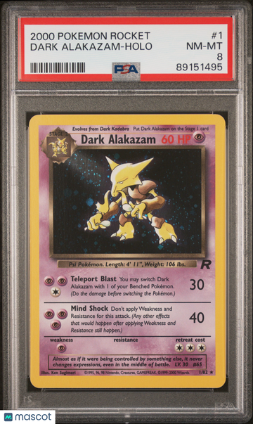 2000 Pokemon Team Rocket Dark Alakazam Holo PSA 8 #1/82