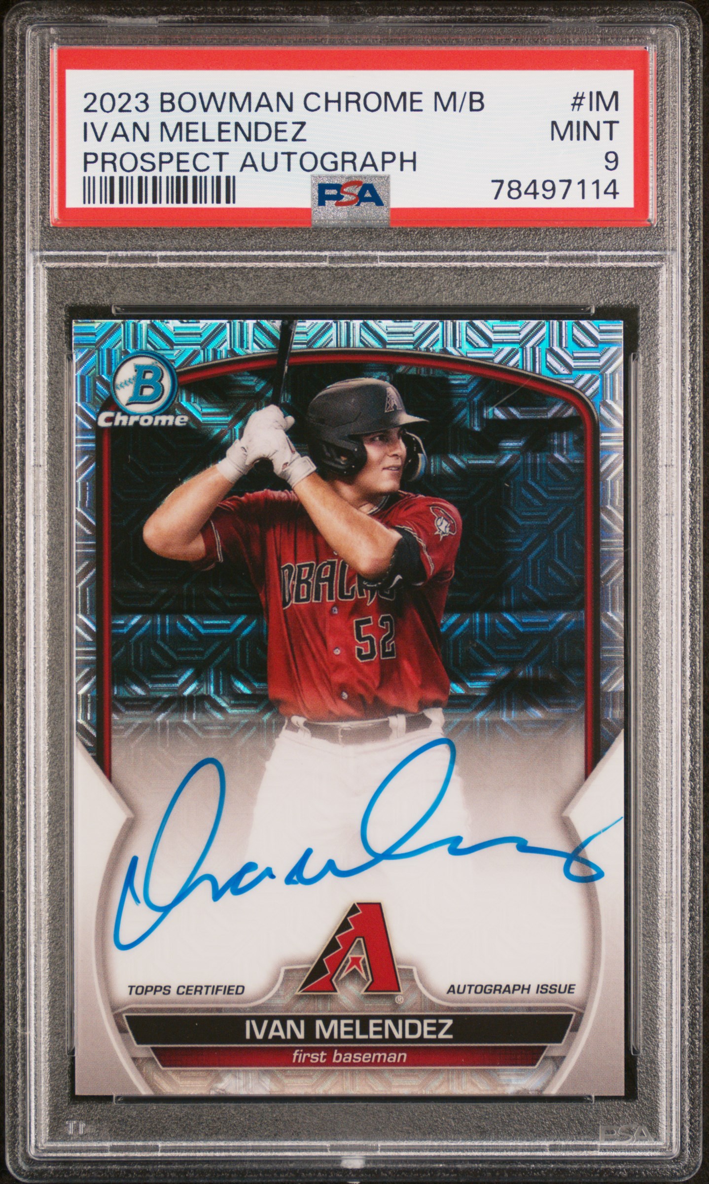 2023 Bowman Mega Box Chrome Prospect Auto Ivan Melendez #IM PSA 9 Dbacks