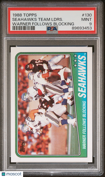 1988 Topps Seahawks Team Ldrs. #130 Warner Follows Blocking PSA 9