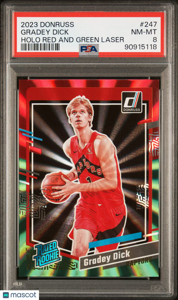 2023 Panini Donruss Gradey Dick #247 Holo Red And Green Laser PSA 8