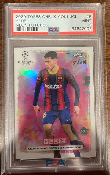 2020 Topps Chrome x Aoki UCL PEDRI RC Rookie Neon Future PSA 9 MINT Barcelona.