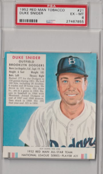1952 Red Man with Tab #21 Hall of Famer Duke Snider