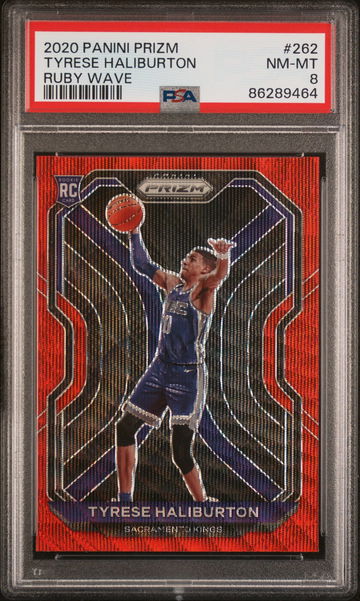 2020 PANINI TYRESE HALIBURTON PRIZM RUBY WAVE #262 PSA 8