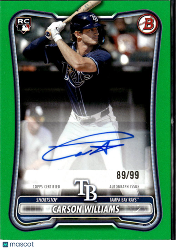 Carson Williams 2023 Bowman Chrome RC Auto Green /99 Tampa Bay Rays