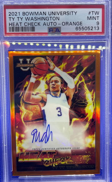 2021 Bowman University Ty Ty Washington Heat Check Orange Auto 5/25 PSA 9 Mint