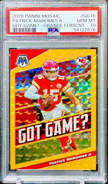 Patrick Mahomes Orange PSA 10 /25 Mosaic Got Game 