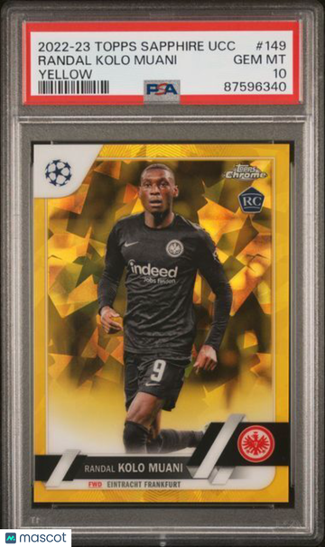 2022-23 Topps Chrome Sapphire Edition UEFA Club Competitions Randal Kolo Muani #149 Yellow PSA 10