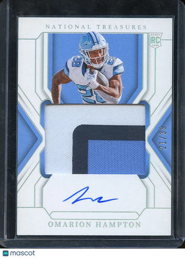 Omarion Hampton 2025 Panini National Treasures Collegiate Patch RC Memorabilia Auto North Carolina Tar Heels
