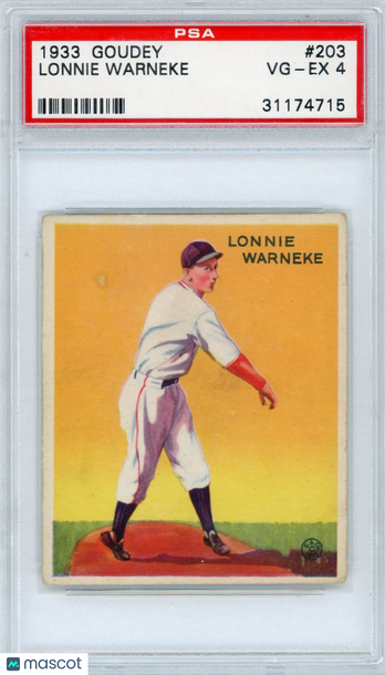 1933 Goudey Lonnie Warneke #203 PSA 4