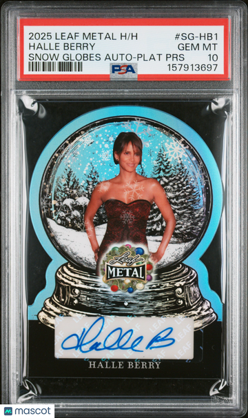 2025 Leaf Metal Happy Holidays Snow Globes Halle Berry Auto /3 #SG-HB1 PSA 10