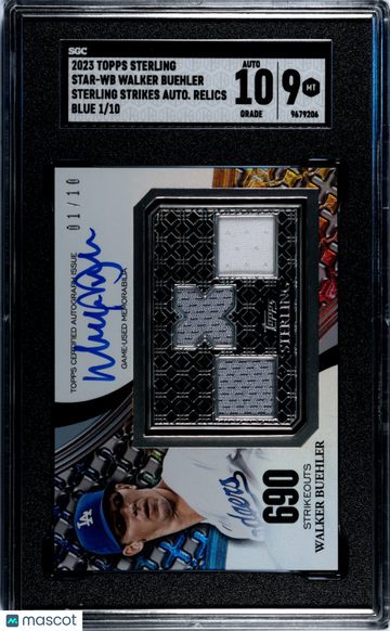 2023 Topps Sterling Walker Buehler #STAR-WB Strikes Autograph Relics Blue SGC 9 Auto 10