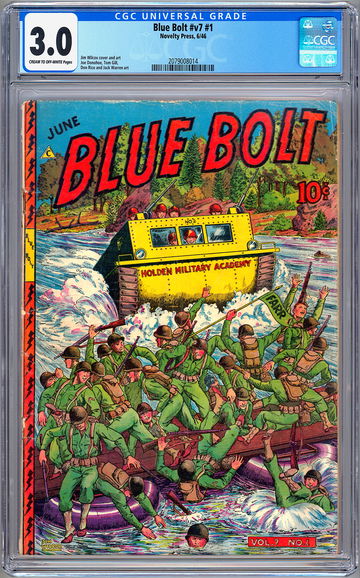 BLUE BOLT v.7 #1 CGC 3.0 GOLDEN AGE *WWII MILITARY OPS COVER* NOVELTY PRESS 1946