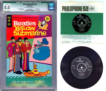 BEATLES YELLOW SUBMARINE #NN CGC 8.0 QUALIFIED 1969 + 7” ORIG VINYL 45 RPM 1966 [*Poster Included but Detached*] 