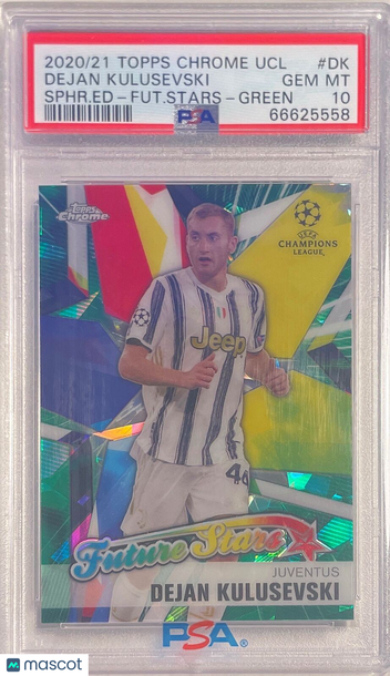2020 Topps Chrome UEFA Champions League Sapphire Edition Future Stars Dejan Kulusevski #DK Sphr. Ed Fut. Stars Green PSA