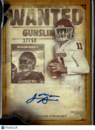Jackson Arnold 2023 Bowman University Best Football Gunslingers & Bandits Auto Gold Refractor /50 Oklahoma Sooners