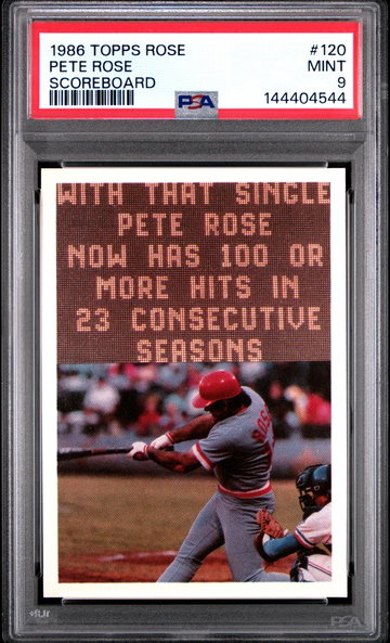 1986 Topps Pete Rose Set Scoreboard Pete Rose #120 PSA 9