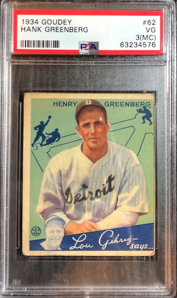 1934 Goudey Hank Greenberg Rookie RC #62 PSA 3