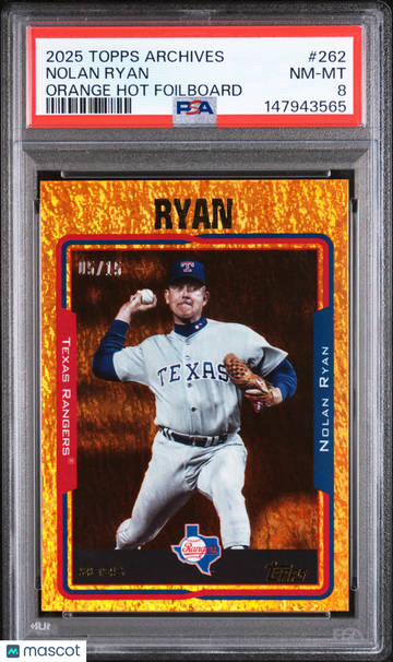 2025 Topps Archives Nolan Ryan #262 Orange Hot Foilboard /15 PSA 8
