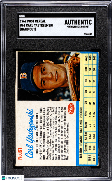 1962 Post Cereal Carl Yastrzemski #61 SGC A