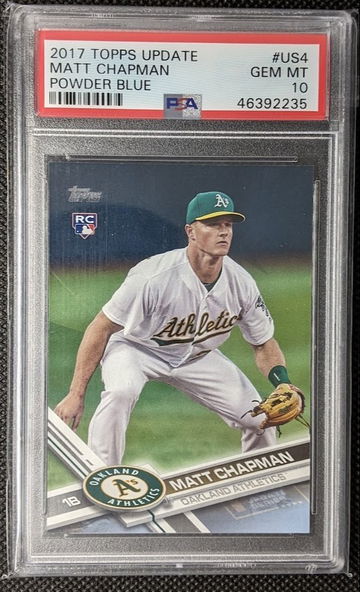 PSA POP 1, 2017 Topps Update US4 Matt Chapman RC - Powder Blue /50