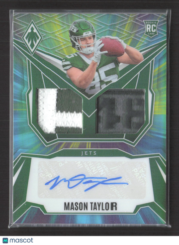2025 Panini Phoenix Football Mason Taylor #DRP-MTR Dual Patch RC Authentic Memorabilia 12/25 Auto