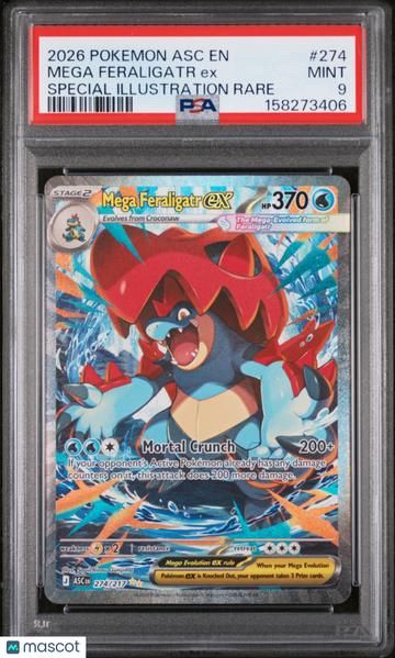 2026 Pokemon Ascended Heroes Mega Feraligatr ex Special Illustration Rare PSA 9 #274/217
