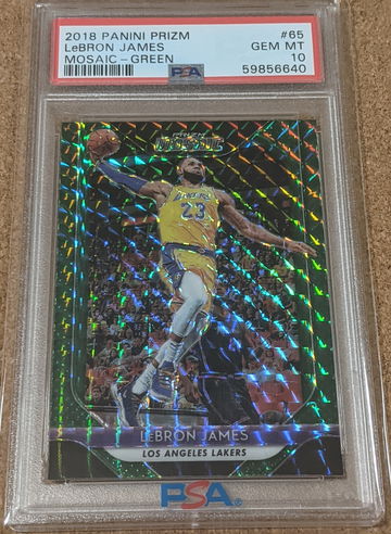 2018-19 PRIZM MOSAIC 🏀 LEBRON JAMES GREEN REFRACTOR PSA 10 LAKERS UNIFORM SP 🔥