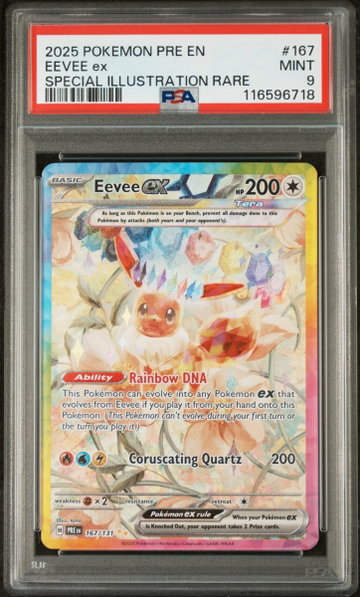 2025 Pokemon Scarlet and Violet Prismatic Evolutions Special Illustration Rare Eevee Ex #167 PSA 9