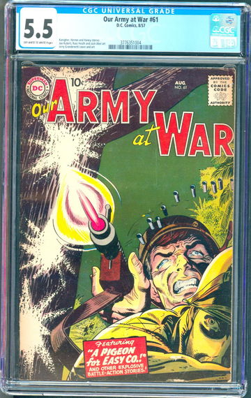 Our Army at War #61 (1957) CGC 5.5 -- O/w to white pages; Joe Kubert & Kanigher