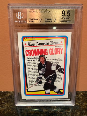 1990-91 O-PEE-CHEE OPC Wayne Gretzky #3 CROWNING GLORY LA BGS 9.5 GEM MINT
