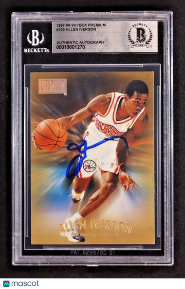 1997-98 SkyBox Premium Basketball Card Allen Iverson #100 Base Auto BAS Auth 00019801270
