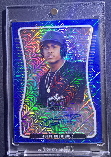 VERY Rare JULIO RODRIGUEZ #5/10 Blue Mojo Auto Rookie RC🔥 Leaf Metal Draft 2020