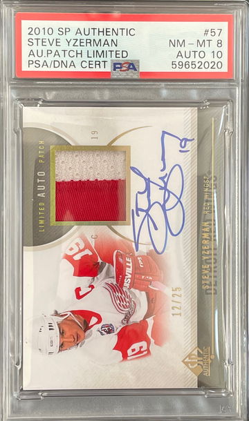 Steve Yzerman 2010 SP Authentic #57 Limited Auto Patch 12/25 PSA 8 with 10 Auto DNA