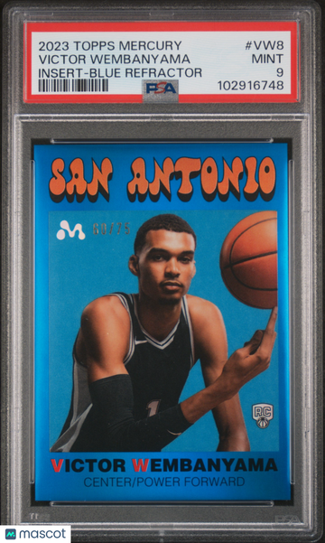 2023 Topps Mercury: Victor Wembanyama Insert Victor Wembanyama #VW8 Blue Refractor /75 PSA 9