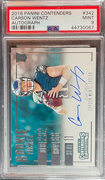 2016 Contenders Carson Wentz Rookie Ticket Auto Variation PSA 9 Eagles Colts