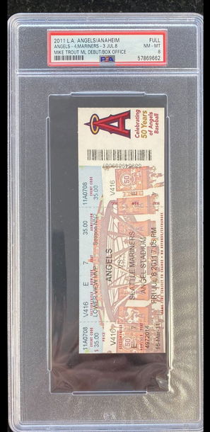 2011 Mike Trout MLB Debut Ticket July 8  Mike Trout #FULL MIKE TROUT MLB DEBUT PSA 8