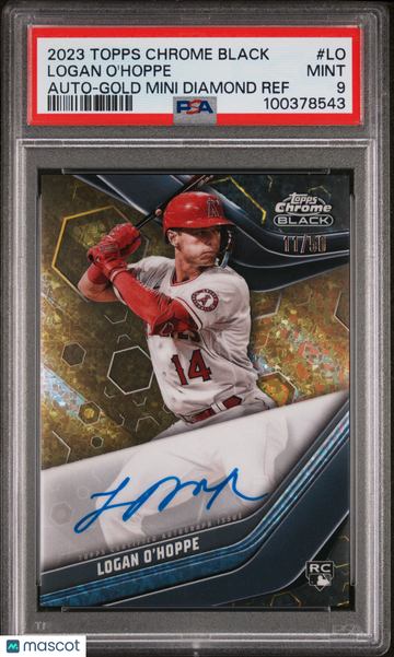 2023 Topps Chrome Black Autographs Logan O'hoppe #LO Gold Mini Diamond Ref /50 PSA 9