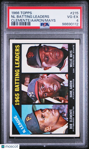 1966 Topps NL Batting Leaders #215 Clemente Aaron Mays PSA 4