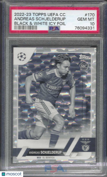 2022 Topps UEFA Club Competitions Andreas Schjelderup #170 Black & White Icy Foil PSA 10