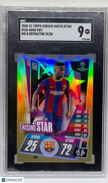 2020 Topps Chrome Match Attax Uefa Ansu Fati #156 Gold Refractor SGC 9