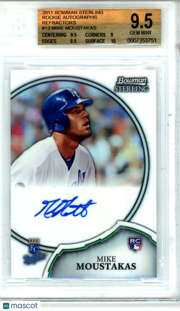 2011 Bowman Sterling Rookie Autographs Refractors Mike Moustakas 111/199 Rookie #13 BGS 9.5 Kansas City Royals