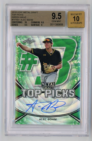 2018 Leaf Metal Draft Top Picks Green Wave /5 Alec Bohm BGS 9.5 w 10 Auto Pop 1!!!