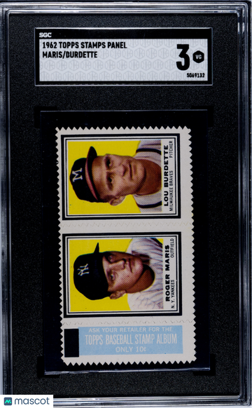 1962 Topps Stamps Panel Burdette Maris SGC 3