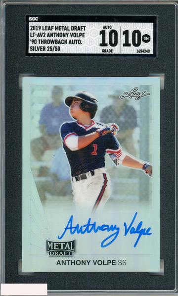2019 LEAF METAL DRAFT THROWBACK ANTHONY VOLPE #LTAV2 SILVER OF 50 SGC 10 AUTO 10
