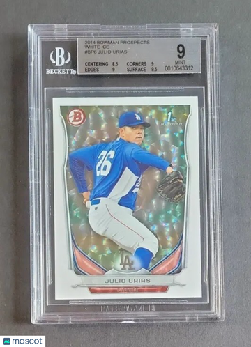 2014 Bowman Julio Urías #BP6 White Ice Rookie BGS 9