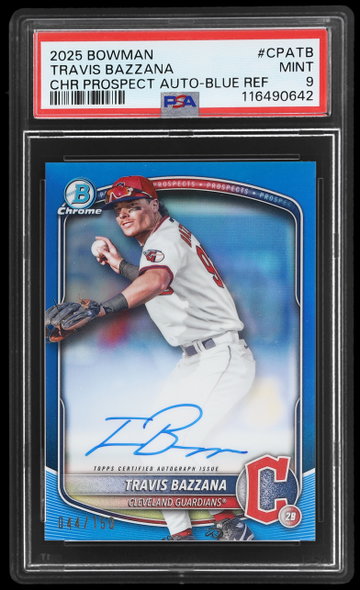 2025 Bowman Chrome Travis Bazzana Prospect Autograph Blue Refractor PSA 9