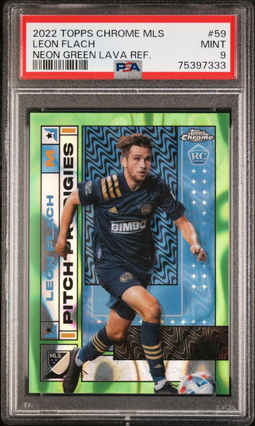 2022 Topps Chrome MLS Neon Green Lava Refractor Leon Flach #59 RC /99 PSA 9